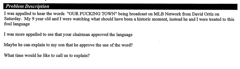 Illustration for article titled Every Viewer Complaint About Big Papi's Post-Bombing Swear Word